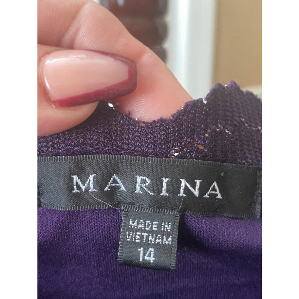 MARINA GOLD & PURPLE LACE DRESS SIZE  14 - Picture 2 of 8